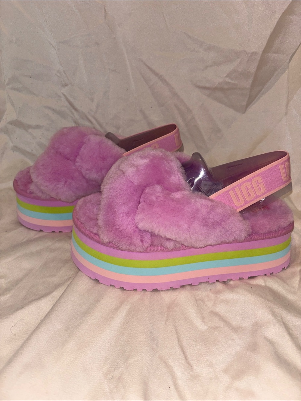 UGG Women’s Disco Knot Slide in Wildflower - Rainbow Platform Slippers